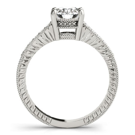 (1 1/8 cttw) Round Antique Style Diamond Engagement Ring - 14k White Gold
