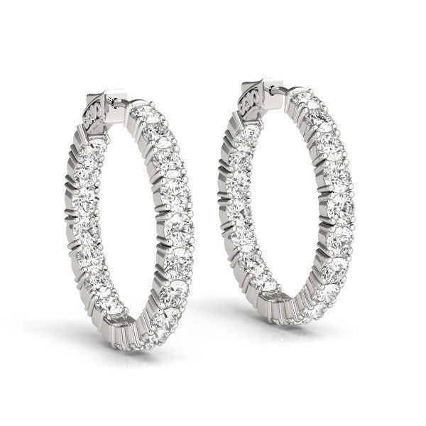 (3 1/2 cttw) Two Sided Prong Set Diamond Hoop Earrings - 14k White Gold