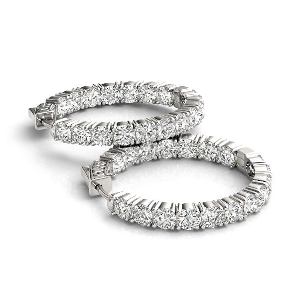 (3 1/2 cttw) Two Sided Prong Set Diamond Hoop Earrings - 14k White Gold