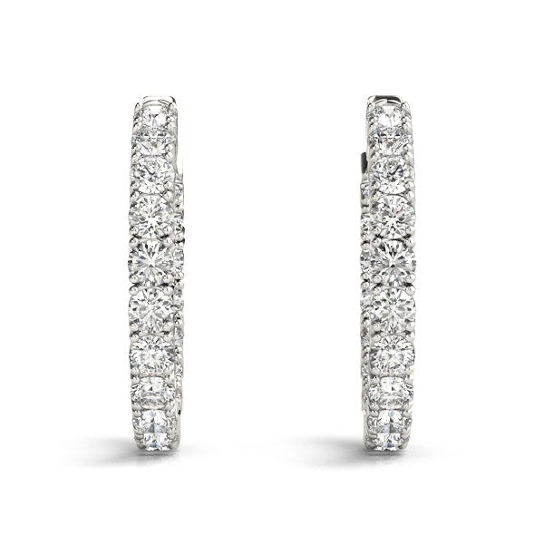 (3 1/2 cttw) Two Sided Prong Set Diamond Hoop Earrings - 14k White Gold