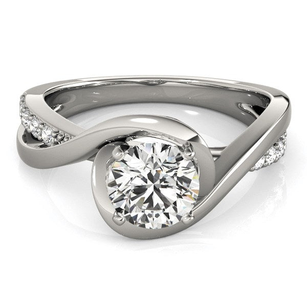 (1 1/8 cttw) Split Band Round Bypass Diamond Engagement Ring - 14k White Gold