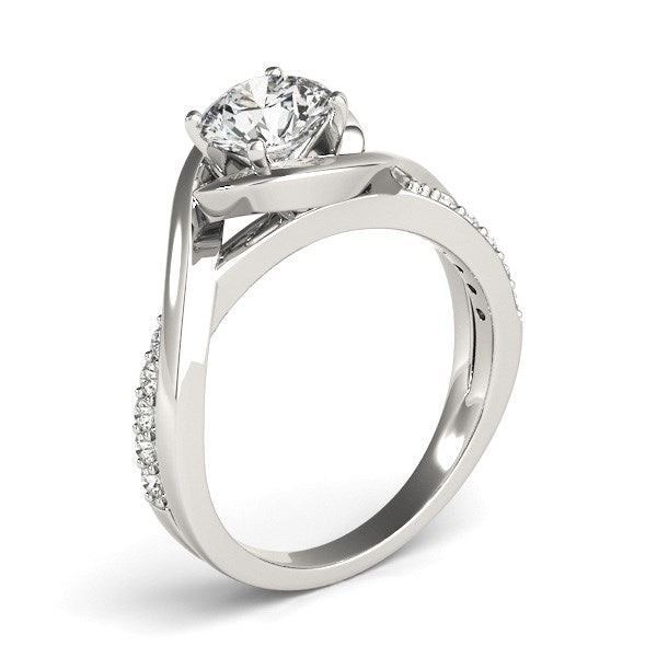 (1 1/8 cttw) Split Band Round Bypass Diamond Engagement Ring - 14k White Gold