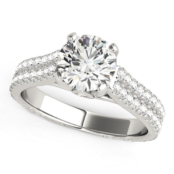 (2 cttw) Round Diamond Engagement Ring with Pave Band - 14k White Gold