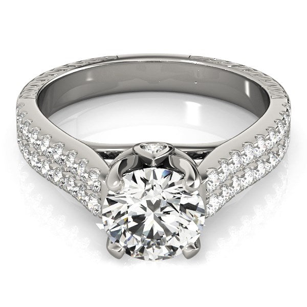 (2 cttw) Round Diamond Engagement Ring with Pave Band - 14k White Gold