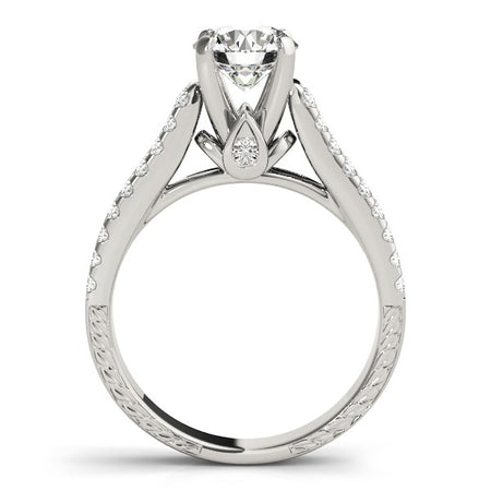 (2 cttw) Round Diamond Engagement Ring with Pave Band - 14k White Gold