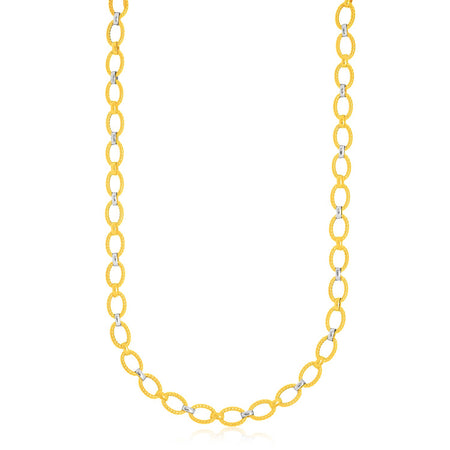 14k Two-Tone Gold Multi-Textured Oval Link Fancy Necklace