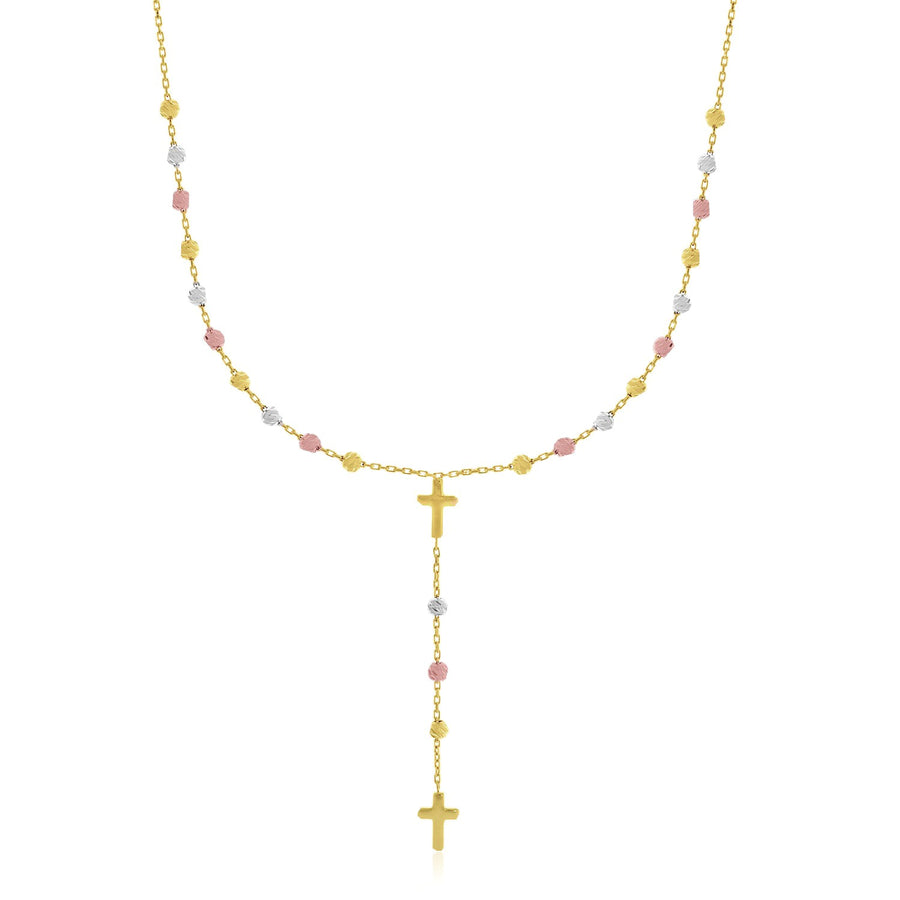 Rosary Chain Necklace - 14k Tri-Color Gold
