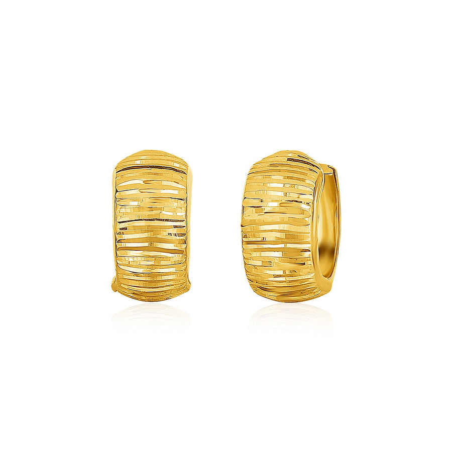 Diamond Cut Hoop Design Earrings - 14k Yellow Gold