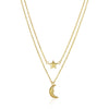 14k Yellow Gold Double-Strand Chain Necklace with Puff Moon and Star
