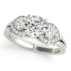 (1 3/8 cttw) 3 Stone Diamond Engagement Antique Style Ring - 14k White Gold