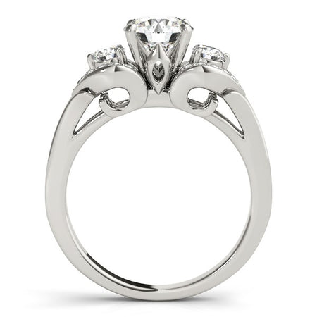 (1 3/8 cttw) 3 Stone Diamond Engagement Antique Style Ring - 14k White Gold