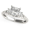 (1 1/8 cttw) Princess Cut 3 Stone Antique Style Diamond Ring - 14k White Gold