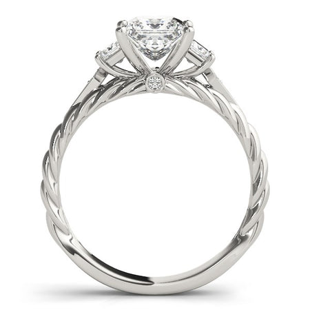 (1 1/8 cttw) Princess Cut 3 Stone Antique Style Diamond Ring - 14k White Gold