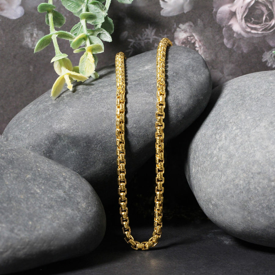 3.4mm Round Box Chain - 14k Yellow Gold