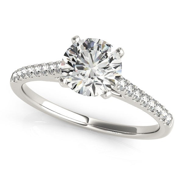 (1 5/8 cttw) Pronged Round Diamond Engagement Ring - 14k White Gold