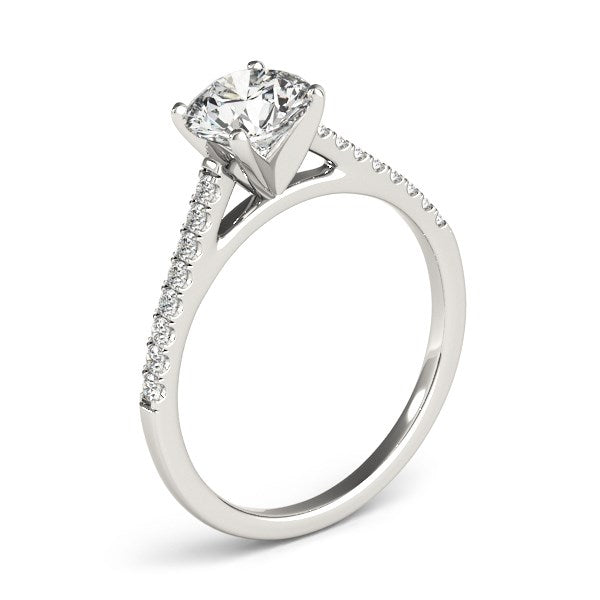 (1 5/8 cttw) Pronged Round Diamond Engagement Ring - 14k White Gold