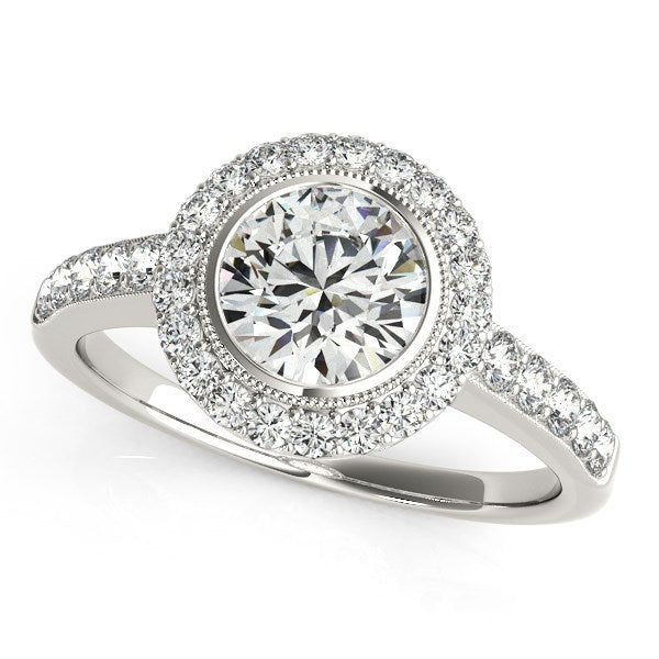 (1 3/8 cttw)  Pave Style Diamond Engagement Ring - 14k White Gold