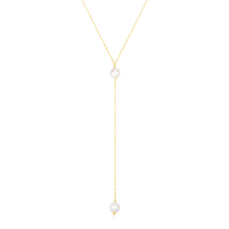 14k Yellow Gold Lariat Necklace with Pearls