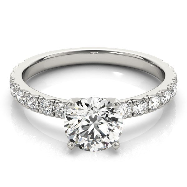 (1 1/3 cttw) Single Row Shank Round Diamond Engagement Ring - 14k White Gold