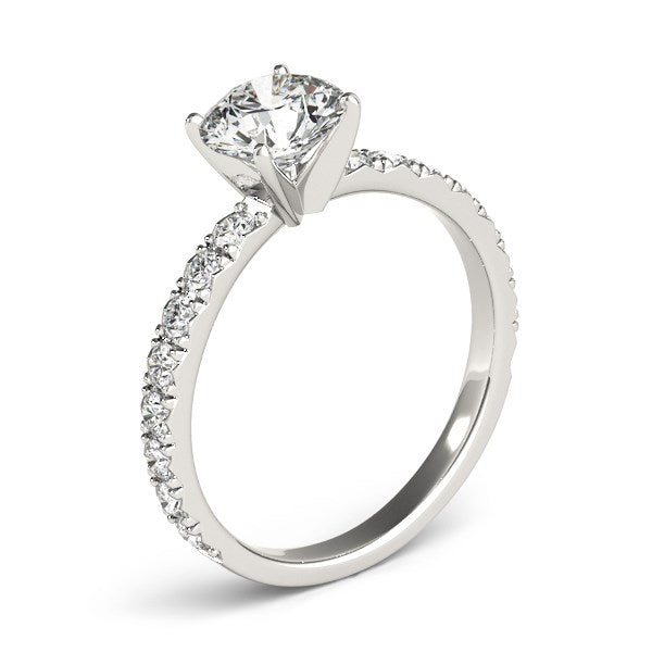 (1 1/3 cttw) Single Row Shank Round Diamond Engagement Ring - 14k White Gold