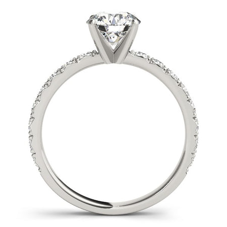 (1 1/3 cttw) Single Row Shank Round Diamond Engagement Ring - 14k White Gold