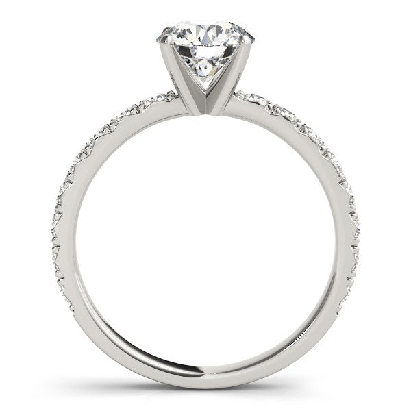 (1 1/3 cttw) Single Row Shank Round Diamond Engagement Ring - 14k White Gold