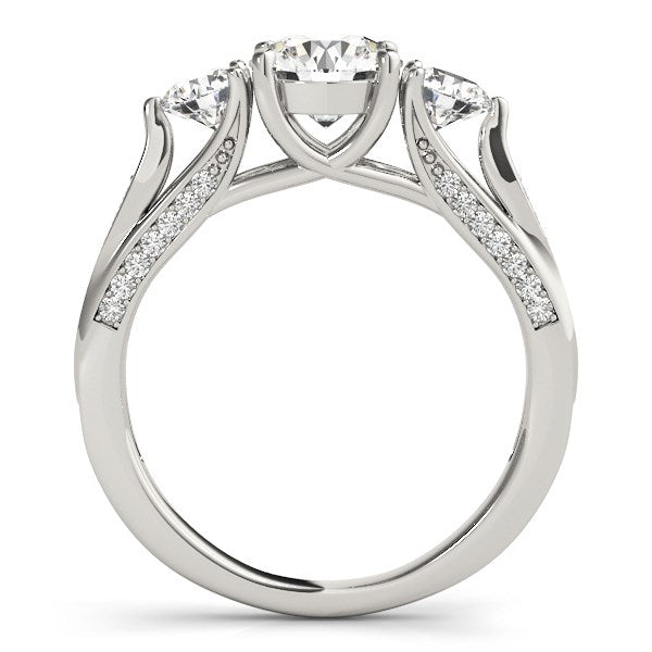 (1 3/4 cttw) 3 Stone Style Round Diamond Engagement Ring - 14k White Gold