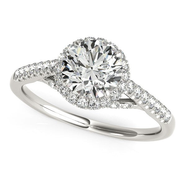 (1 3/8 cttw) Round Cut Pave Set Shank Diamond Engagement Ring - 14k White Gold