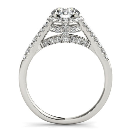 (1 3/8 cttw) Round Cut Pave Set Shank Diamond Engagement Ring - 14k White Gold