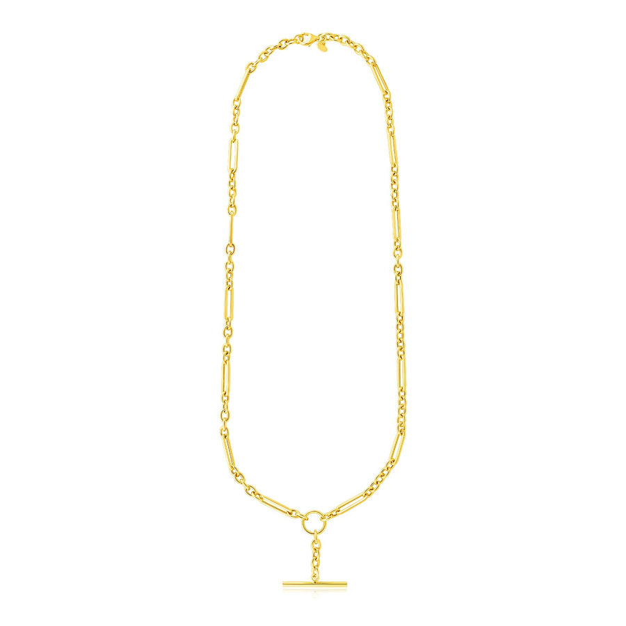 14k Yellow Gold Alternating Oval and Round Chain Necklace with Toggle
