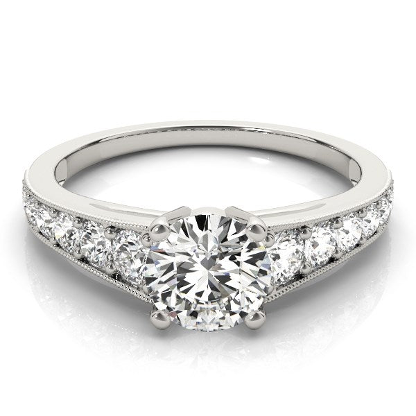(1 3/8 cttw) Antique Tapered Shank Diamond Engagement Ring - 14k White Gold