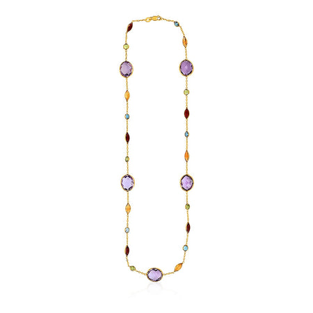 14k Yellow Gold Necklace with Multi-Colored Stones