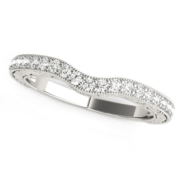 (1/4 cttw) Antique Style Milgrained Curved Diamond Ring - 14k White Gold