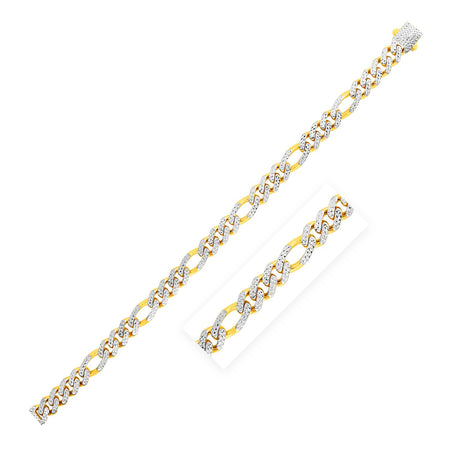 Modern Lite Figaro with White Pave Chain in 14K Yellow Gold (8.0mm)