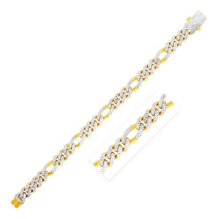 Modern Lite Figaro with White Pave Bracelet in 14K Yellow Gold (9.5mm)