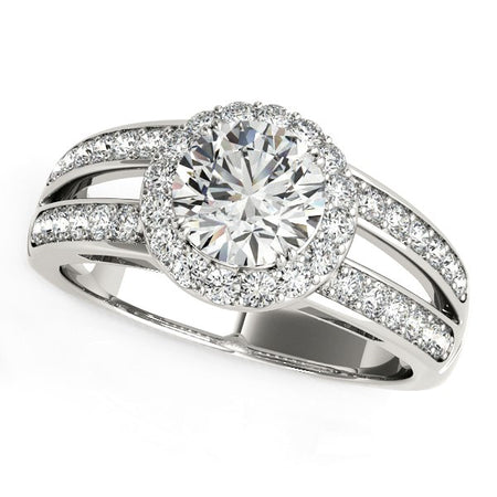 (1 1/2 cttw) Round Split Shank Style Diamond Engagement Ring - 14k White Gold