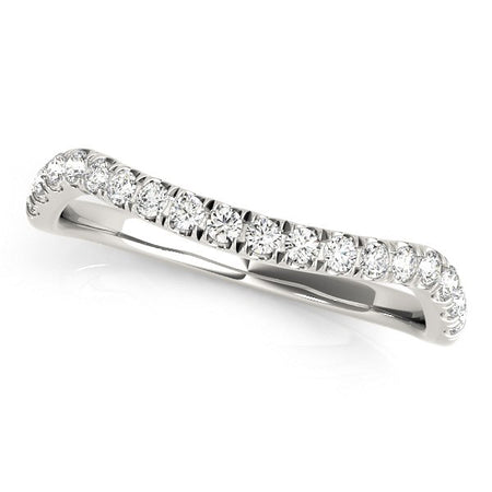 (1/4 cttw) Curved Design Diamond Wedding Band - 14k White Gold