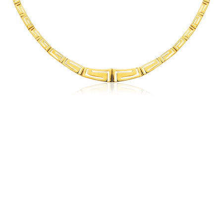 14K Yellow Gold Necklace with Graduated Greek Meander Motif Links