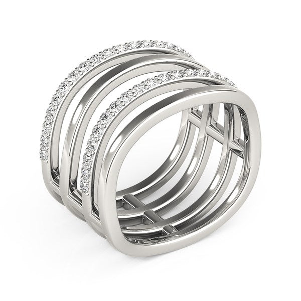 (3/8 cttw) Multiple Band Design Ring W/ Diamonds - 14k White Gold