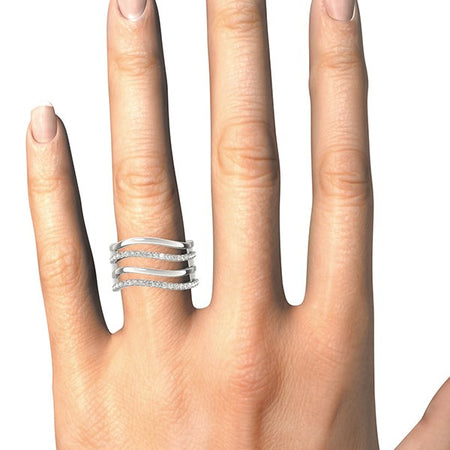 (3/8 cttw) Multiple Band Design Ring W/ Diamonds - 14k White Gold