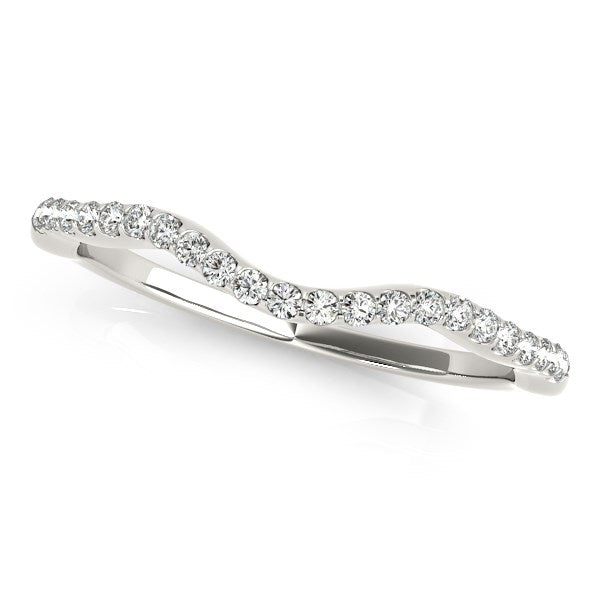 (1/8 cttw) Curvy Style Wedding Ring with Round Diamonds - 14k White Gold