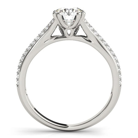 (1 1/8 cttw) Double Prong Multirow Band Diamond Engagement Ring - 14k White Gold