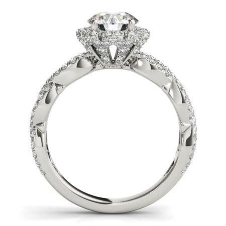 (1 5/8 cttw) Flower Motif Split Shank Diamond Engagement Ring - 14k White Gold