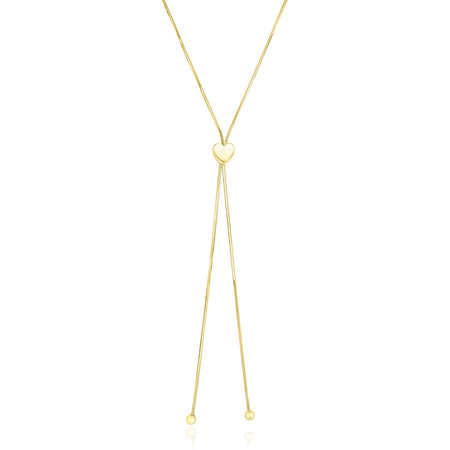 14k Yellow Gold Adjustable Heart Style Lariat Necklace