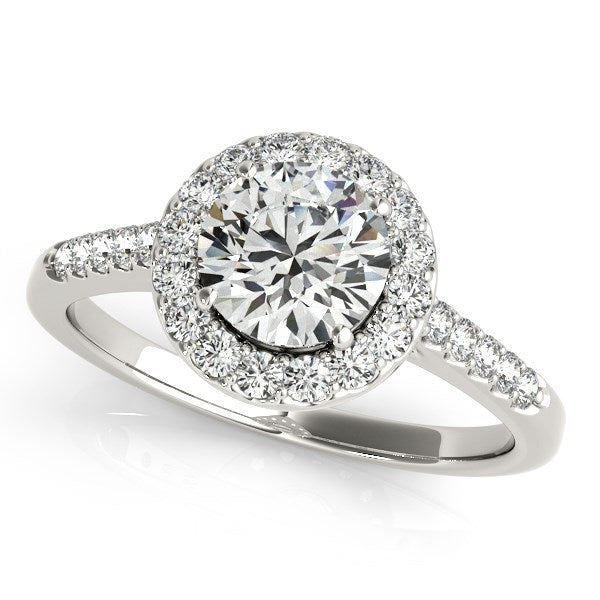 (1 3/8 cttw) Halo Diamond Engagement Ring - 14k White Gold