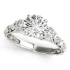 (1 3/4 cttw) Antique Design 3 Stone Diamond Engagement Ring - 14k White Gold
