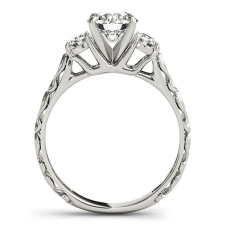 (1 3/4 cttw) Antique Design 3 Stone Diamond Engagement Ring - 14k White Gold