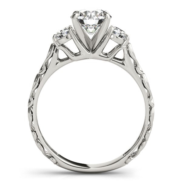 (1 3/4 cttw) Antique Design 3 Stone Diamond Engagement Ring - 14k White Gold
