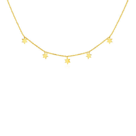 14k Yellow Gold Necklace with Six Pointed Stars