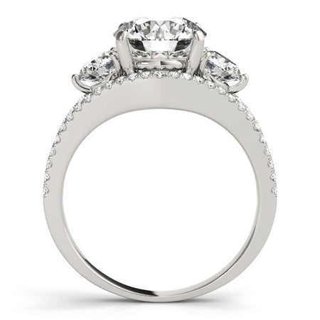 (2 3/4 cttw) 3 Stone Split Pave Shank Diamond Engagement Ring - 14k White Gold